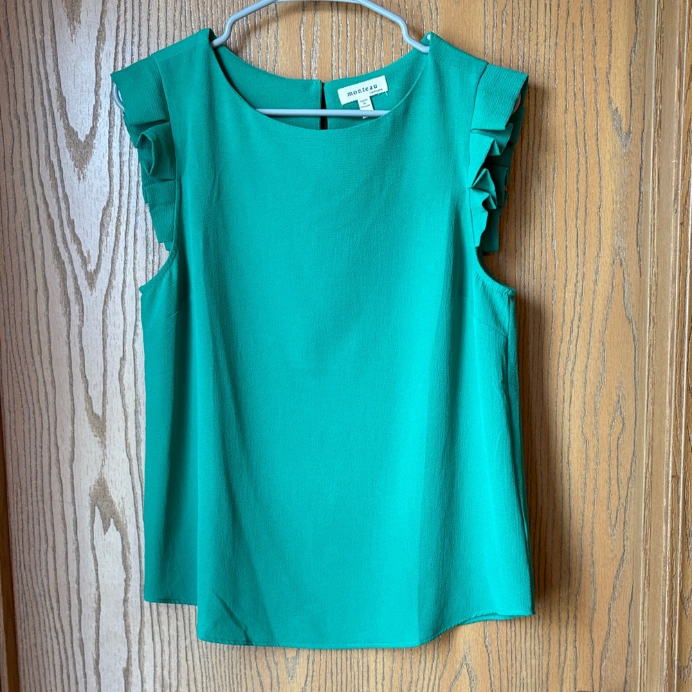 Monteau Teal Ruffle Sleeve Shell Top